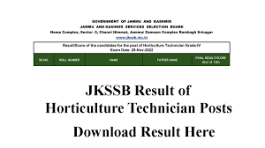 JKSSB Senior Horticulture Technician Result 2023