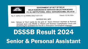 DSSSB Sr Personal Asst, Personal Asst & JJA Exam Date 2024